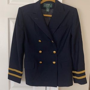 Lauren Ralph Lauren navy gold blazer 8 petite.